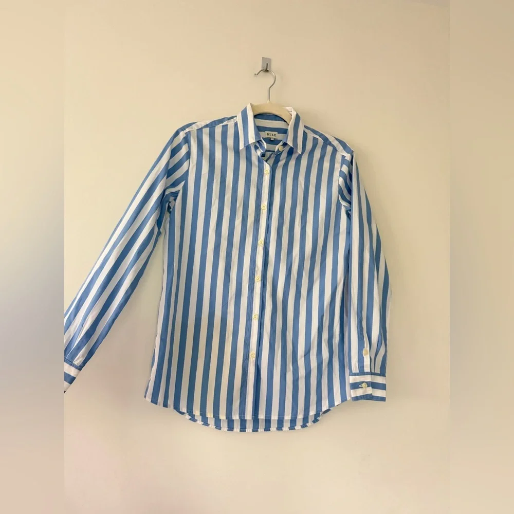 KULE The Hutton Shirt White & Blue Striped Button Down Long Sleeve Cotton, XS - Picture 3 of 11